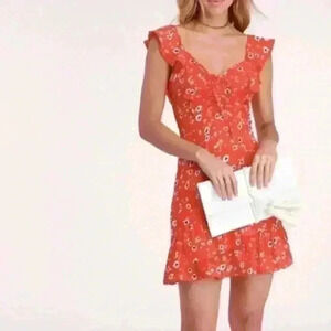 On the Patio Red Floral Print Ruffled Mini Dress
